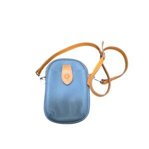 Divina Firenze Small Blue Leather Crossbody Bag Tan Strap Italian Leather